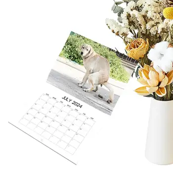 Месечен календар на 2024 година Стенен календар, какает куче, Окачен на хартиен календар, декоративни, за хол, трапезария в хотел, общежитие.
