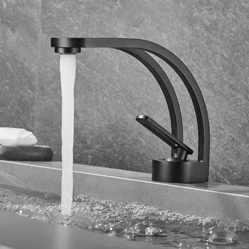 Месинг смесител за мивка, смесител за топла и студена вода, Выдалбливают Креативни Дизайнерски Смесители за баня с един дупка torneira banheiro vintage