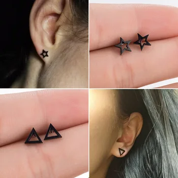 Модерен и прости геометрични обеци от неръждаема стомана за жени, аксесоари за уши с выдолбленными пентаграммами и триъгълници