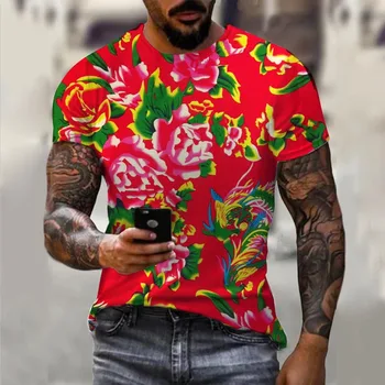 Модерен мъжки t-shirt, коледна тениска с къс ръкав и 3D цветен принтом, Лятна градинска дрехи, мъжки дрехи оверсайз, спортна тениска