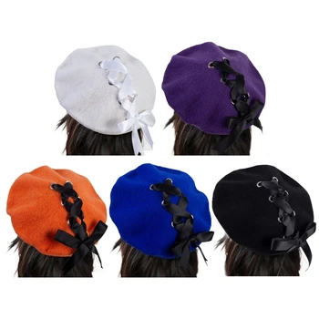 Модерна дамска зимна шапка с лък за момичета, зимна есен ветрозащитная шапка на художник, френска шапка за пазаруване