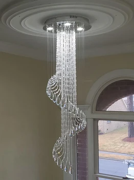 Модерна луксозна Голяма кристален полилей, стълбищна спирала лампа Creative Led, използвани в светлина със стълбищна площадка на хотела, антре, вила