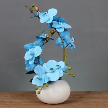 Модерна минималистичная Керамична ваза + Пеперуда Орхидея Изкуствени цветя, Изделия Phalaenopsis Украса журнального маса украшение Цвете