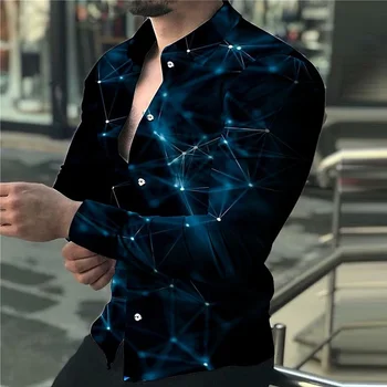 Модерна мъжка риза с дълги ръкави trend дизайн на Звездното небе Луксозни Мъжки ризи социална градинска ежедневни риза 2023 с ревери и дълги ръкави