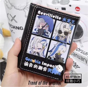 Модерни портфейли аниме Genshin Impact Neuvillette, ПУ чантата си, болт за монети, парични чанта, подарък за cosplay B014
