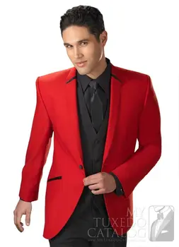 Модни Последните Модели Палта И Панталони, Червено-Черните Сватбени Костюми за Мъже, Оборудвана Смокинг от 3 Части, Направен По Поръчка Сако за Бала на Младоженеца, Terno Masculino
