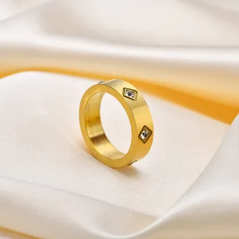 Модни пръстени с кубическим цирконием с площ от 6 Квадратни метра, златни бижута за жени от неръждаема стомана за годеж