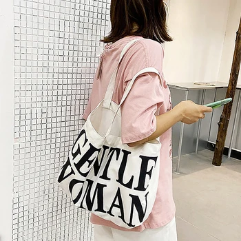 Модни холщовая чанта-тоут, ежедневна чанта през рамо, слоган в корейски стил, английска буква, лесна чанта през рамо с голям капацитет