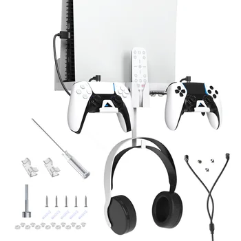 Монтиране на стена за игрова конзола PS5, монтиран на стената рафтове за багаж, поставка за игра дръжки PS5 и скоба за слушалки, противоскользящий притежателя