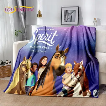 Мультяшное Меко плюшевое одеяло Spirit Free Riding Horses, фланелевое одеяло, покривка за хол, спални, легла, мека мебел, своята практика за пикник