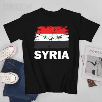 Мъжете, реколта тениски с флага на Сирия, тениски с кръгло деколте, дамски тениски от 100% памук за момчета, къса тениска унисекс за всички сезони.