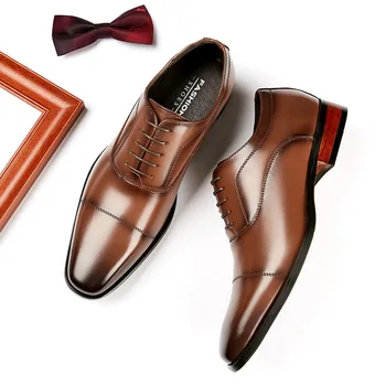 Мъжка класическа британска бизнес обувки от телешка кожа, мъжки обувки-дерби в ретро стил, офис обувки на плоска подметка, Мъжки oxfords за сватбени партита,