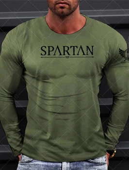 Мъжки t-shirt Spartans За фитнес, Връхчета С графичен Модел, с Дълъг Ръкав, Удобна и Дишаща Модни Hoody, Есенна мъжки Бързосъхнеща Облекло