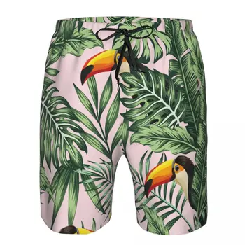 Мъжки бански костюми За плуване С къс торс палмови Листа са Монстеры в тропическите джунгли на плажни къси панталони Toucan Шорти за плуване