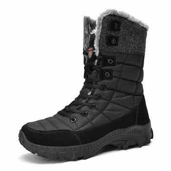 Мъжки зимни обувки, супер топли мъжки туристически обувки, висококачествена водоустойчива кожа високи мъжки обувки големи размери, улични маратонки