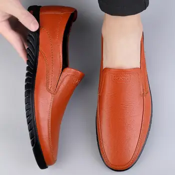 Мъжки кожени обувки, модерен бизнес ежедневни обувки в британския стил, пролетно обувки 2023 година на платформата на точки, бизнес работна обувки