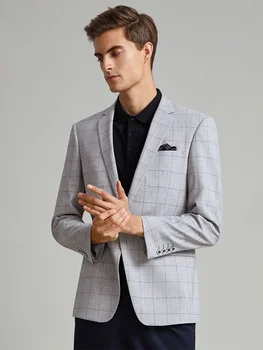 Мъжки костюми в сиво клетка с една пуговицей, блейзър Slim Fit 2023, пролет-есен, ежедневни Сватба облекло за младоженеца, Ежедневни облекла бизнесмен 6XL