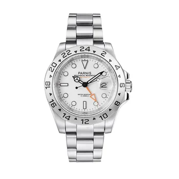 Мъжки механичен часовник Parnis 40 мм с бял циферблат GMT Mingzhu 3804 Механизъм Автоматично флуоресцентни часовници relogio masculino