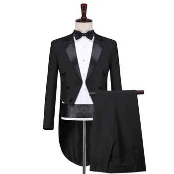 Мъжки придворен смокинг в британския стил, 2 броя, черен / бял Модерен Минималистичен мъжки бизнес облекло за сватбеното парти, яке и панталони