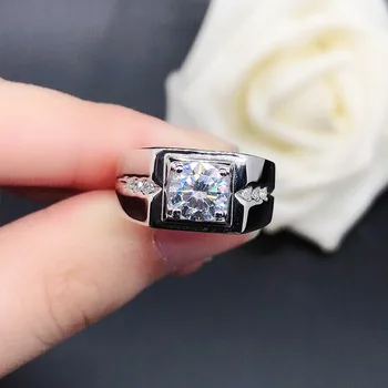 Мъжки пръстен с диамант от твърда платина PT950 с четири нокти, мъжки пръстен с диамант муассан с тегло 1 карат, пръстен от бяло злато 18 карата, мъжки пръстен от бяло злато