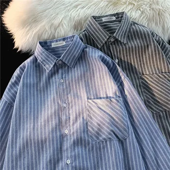 Мъжки разнообразни ежедневни ризи от оксфорд памук в клетка с един джоб, дълъг ръкав, Стандартна риза в райе копчета E19