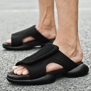 Мъжки сандали, Летни мъжки чехли с дишаща мрежа и осветление, улични плажни сандали, черна и мъжки обувки, чехли за почивка Sandalia