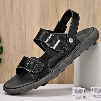 Мъжки сандали от дишаща естествена кожа, удобни леки чехли, нескользящая ежедневни обувки за мъже
