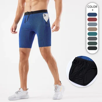 Мъжки спортни спортни къси панталони, плътно прилепнали, бързо съхнещи двуслойни топене за маратона по лека атлетика и фитнес