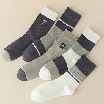Мъжки чорапи до средата на прасците, памучни чорапи за мъжете, спортни чорапи за отдих, подходящи по цвят чорапи с бродерия букви, дишащи универсални