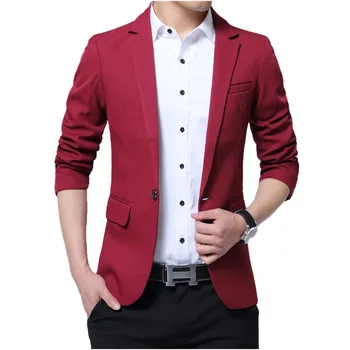 Мъжки яке, червен модерен сватбата, за бала, за партита, оборудвана малък костюм, всекидневни блейзър, облекло за бизнес мъже голям размер 5Xl