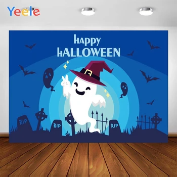 На фона фотофон Yeele Happy Halloween Тъмно-сини небесни прилепи, летяща душа, фонови снимки за украса на Индивидуален размер