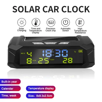 Най-новият Автомобил на USB Слънчев Заряд Смарт Цифров Часовник Календар на Време Температурата Led Дисплей Автомобилни Аксесоари За Интериора Автоматично Стартиране