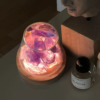 Настолна лампа D2 с естествена Гималайской сол, лека нощ, естествени Необработени камъни, кристали, Лещи етерично масло, Подарък декор, Новост, лампа