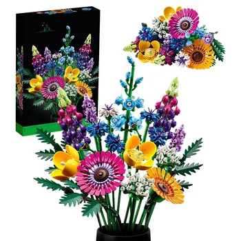 Нов 10313 Гигантски букет цветя, Роза, орхидея, градивен елемент, тухли, играчка, направи си САМ, илюстрация в саксия, Празнични подаръци за приятелката си