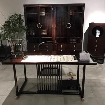 Нов бюро в китайски стил и Комбинация от столове бюро от масивно дърво Дзен калиграфия Маса от черно дърво за занимания с живопис Маса за мебели