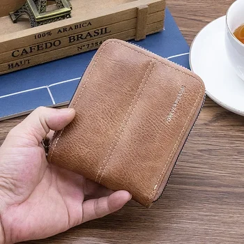 Нов мъжки портфейл, кратък ретро портфейл от изкуствена кожа с цип, лесна за мъже чанта за карти с голям капацитет, мъжки портфейл за карти, портфейл