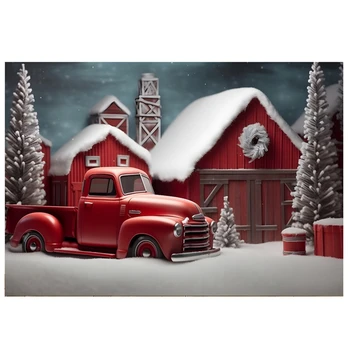 Нова Коледна фонова материя, Коледна парти, Ретро Червен камион, Детска фотография студио, на Фона на плат за фотография.