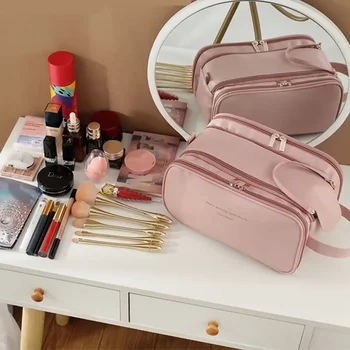 Нова косметичка интернет-знаменитост Трехслойная кутия за съхранение на козметика от изкуствена кожа, водоустойчива чанта за измиване, аксесоари