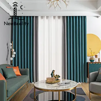 Нови double sided завеси от шенилна в скандинавски минималистичном стил с цветни блокчета за хол, трапезария, спалня, платове за пердета Моранди