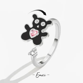 Нови въртящи се пръстени от епоксидна смола с диаманти, инкрустирани забавно мечка, за жени, които регулируеми декорации могат да се сменят, за да опънете пръстен