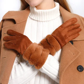 Нови дамски велурени ръкавици за колоездене през есента и зимата, които предпазват от студ, спорт на открито, плюшени и дебели изолационни ръкавици