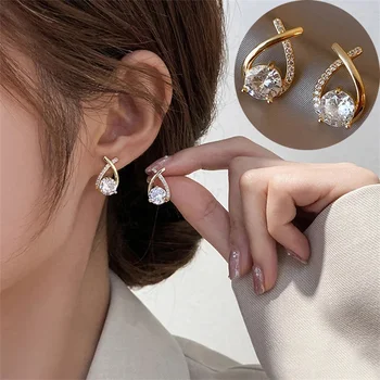 Нови модни обеци-карамфил с кръст 2024 г. за жените и момичетата, елегантни бижута от кристал в корейски стил, обеци във формата на рибено опашката, Дамски обеци За подарък