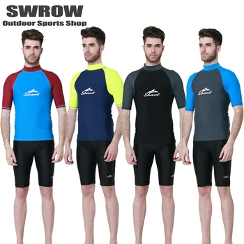 Нови мъжки модни двойни бански костюми, топ с къс ръкав, Плажен Слънцезащитен крем, Быстросохнущий топ за сърфиране, Топ за водни спортове, топ за гмуркане 2023