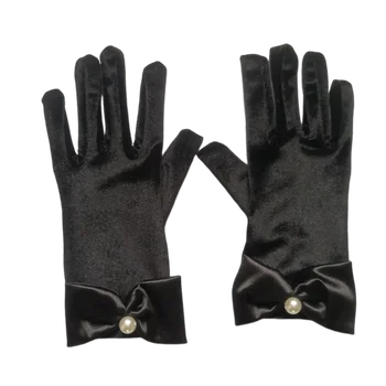 Нови Сватбени Черни Къси Дамски ръкавици за булката с перли, Вечерни ръкавици за шаферка пълна с пръст на китката
