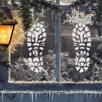 Отпечатъци от краката на Дядо Коледа на пода отпечатъци от обувки на Дядо Коледа и шаблон шаблон снежинки