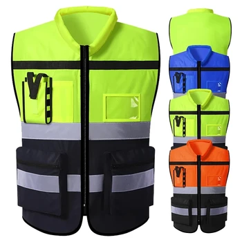 Отразяваща жилетка за безопасност за мъже, работно жилетка с джобове и цип, защитен дизайн, в два цвята жилетка за работно облекло с рефлектор