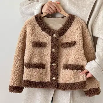 Палто от 100% вълна, Зимни нова детска По-дебела топла горна дреха, Модни кашмир яке от овча вълна за момичета A3069