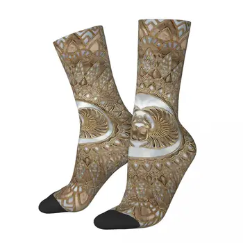 Пастельно-златни чорапи с изображение на бръмбар-скарабея от египетската митология, пътни чорапи до средата на прасците с 3D принтом за момчета и момичета