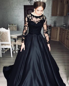 Переливающийся черен силует, Приказно дантелени апликации с дълъг ръкав, официални рокли за жени, рокли за абитуриентски, вечерни рокли по поръчка