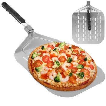 Перфорирана алуминиева гребло за пица с подвижна дръжка, Антипригарная Гребло за печене във фурна, на Гребло за стругове машини, Аксесоари